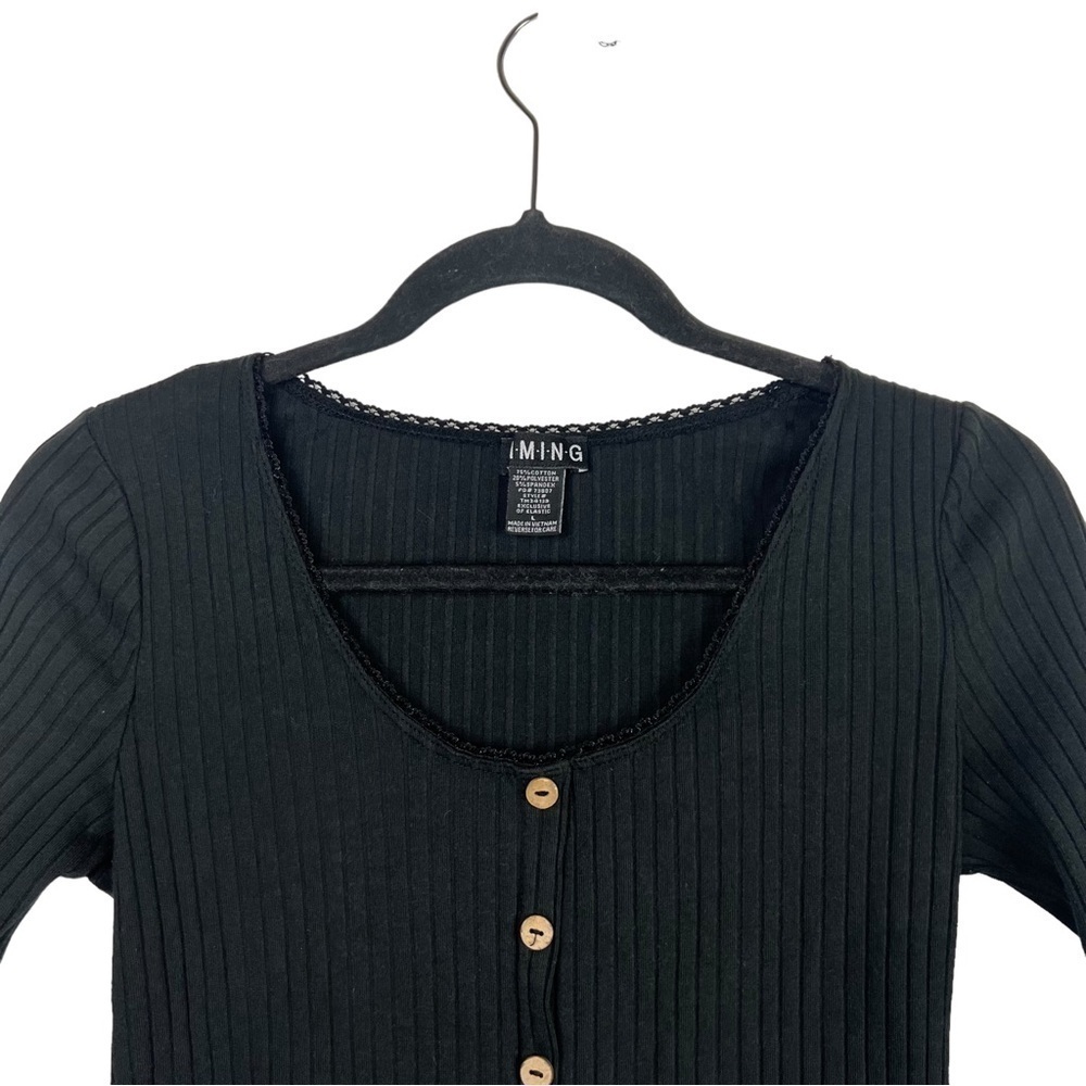 Timing Black Ribbed Crop Top Large - Picture 3 of 9